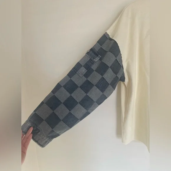 Trendility Cream Sweater with Denim - Picture 2 of 4